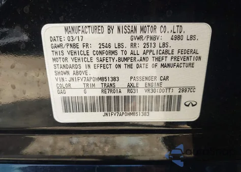 2017 Infiniti Q50 3.0T Red Sport 400 z USA, uszkodzony, nr VIN JN1FV7AP0HM851383